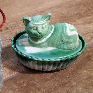 Westmoreland sage marble cat candy dish